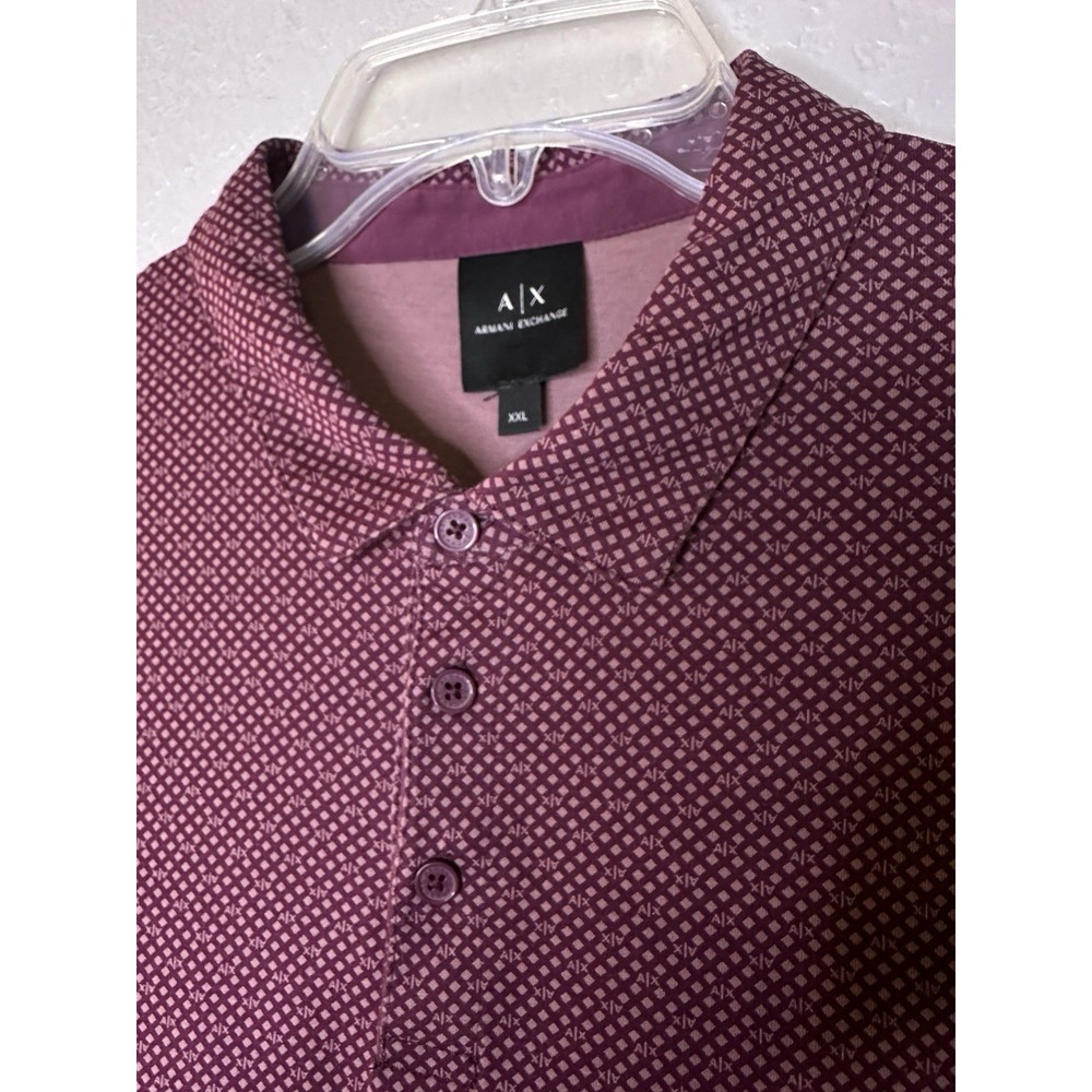 Armani Exchange A|X Mens Red All Over Micro Logo Print Stretch Polo Shirt 2XL - Picture 3 of 14